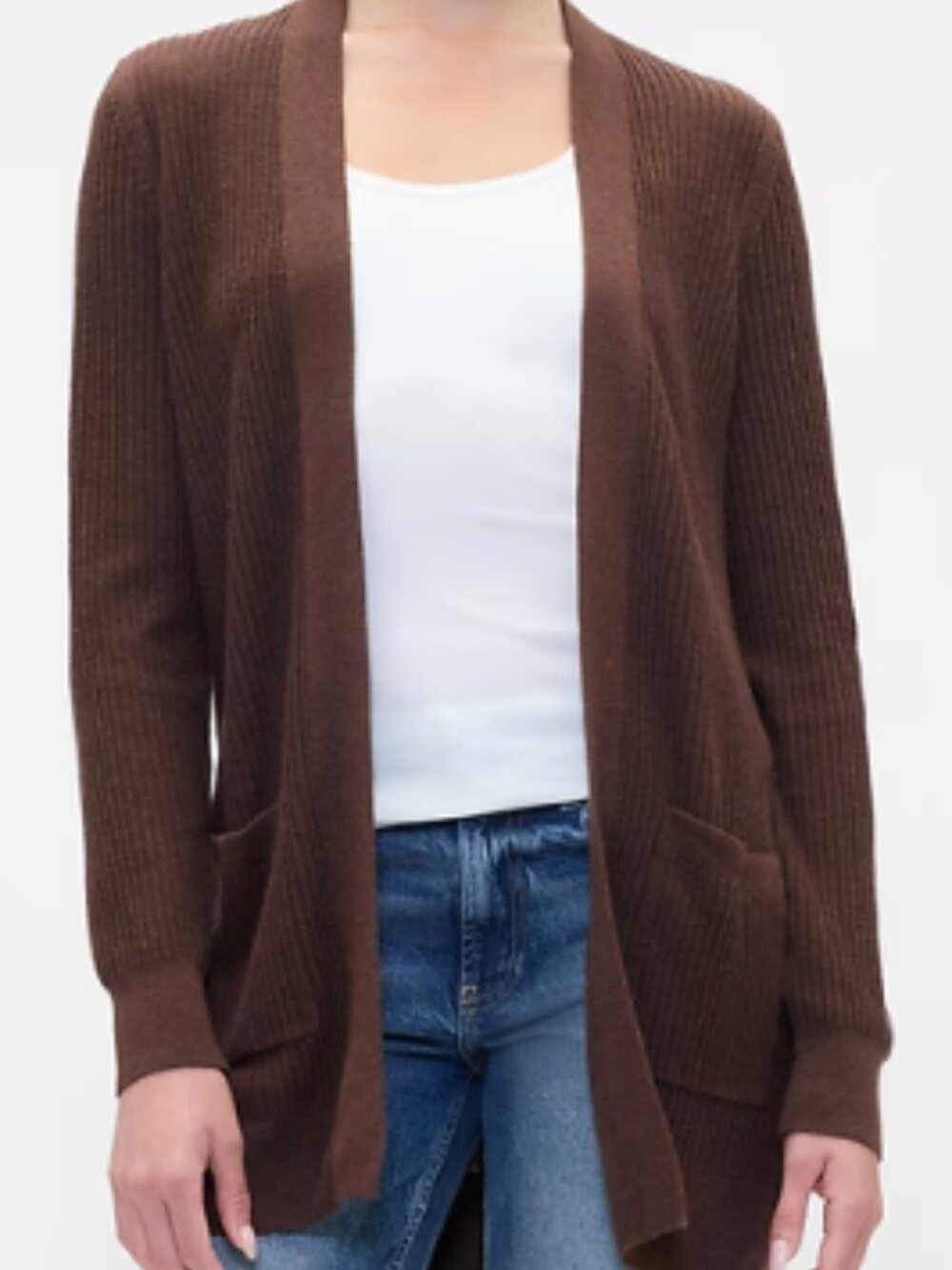 Gap Relaxed Shaker Stitch Open Front Cardigan Cotton Blend Knit Coat Brown
